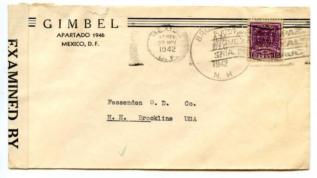 Мексика. Марка на конверте. Цензура 1942