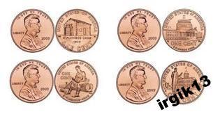 США. Один цент . Набор 4 монеты. 