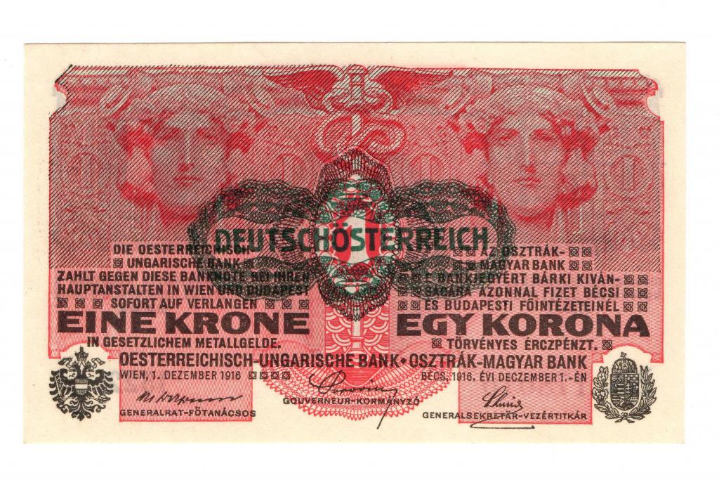 Германская Австрия (надпечатка DEUTSCHOSTERREICH) 1 крона 1919 (1920) P#49 ОТЛИЧНАЯ!!UNC!!!
