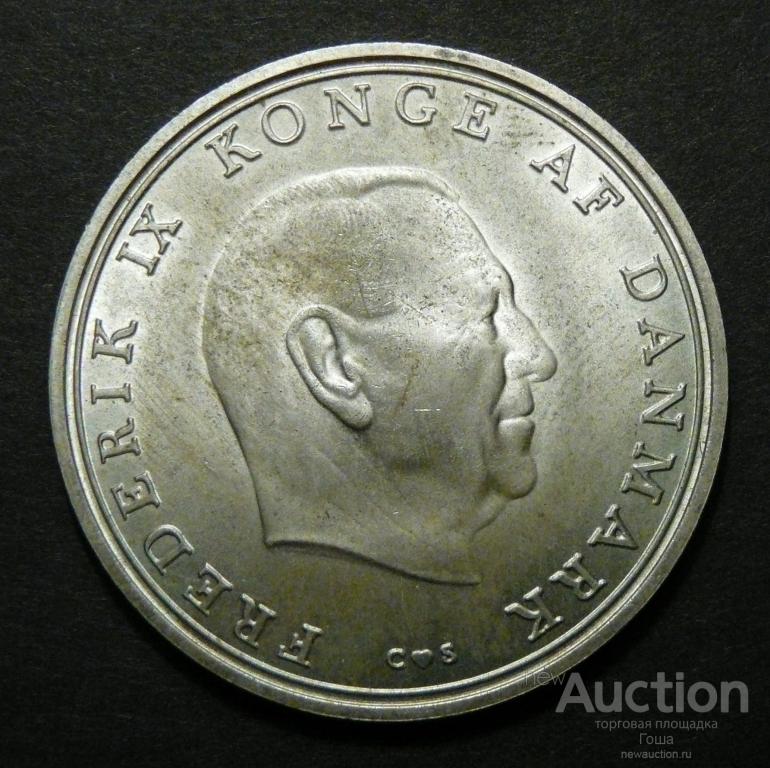 10 крон 1968 года, Дания, серебро 800, отличные.