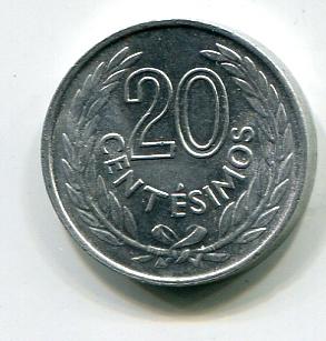 Уругвай 20 сентесимо 1965г. Ср.-4-2