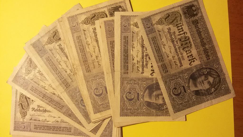 Германская империя 5 марок, 1917 год. (обращение)