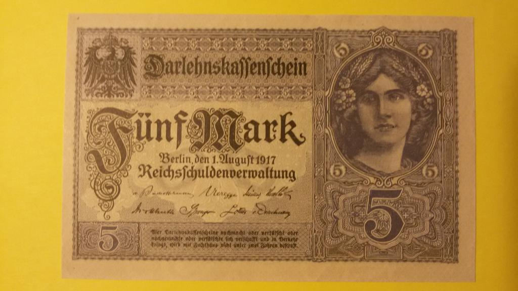 Германская империя 5 марок, 1917 год.