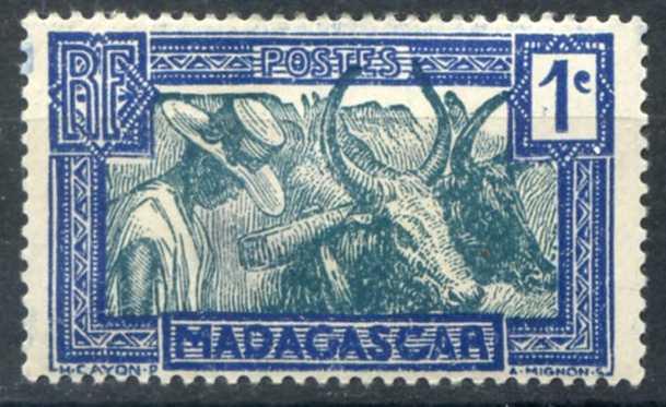 Мадагаскар 1933 Сельская жизнь Зебу Фауна Mi:MG 180 * MH