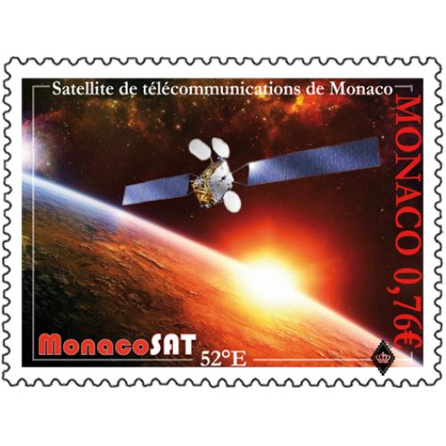 Марка. Монако. Космос, спутник. MONACOSAT. 2015 год. **