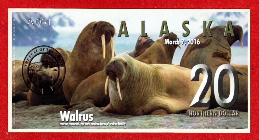 Аляска, 20 северных долларов, 03.2016, UNC, 2 ВЫПУСК