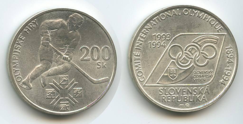Словакия 200 крон 1994 Хоккей Серебро