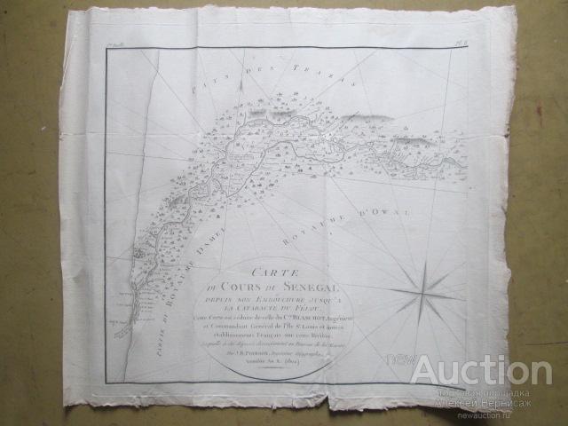 Carte  du  Cours  du  Senegal   1802  бумага  Верже  с  водяным  знаком