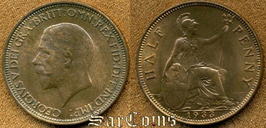 Великобритания (Англия) 1/2 пенни 1933 AUNC