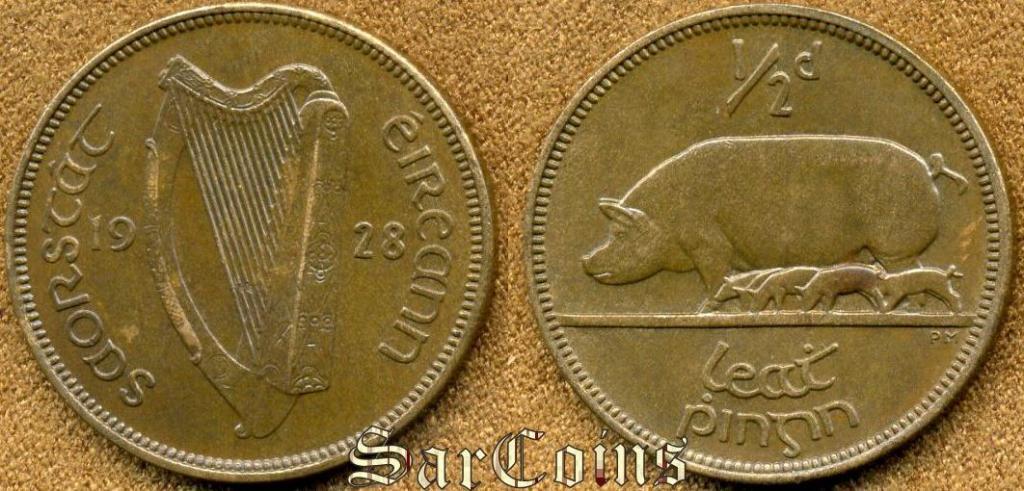 Ирландия 1/2 пенни 1928 XF