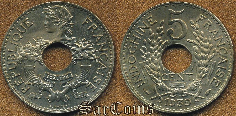 Французский Индокитай 5 центов 1939 BUNC