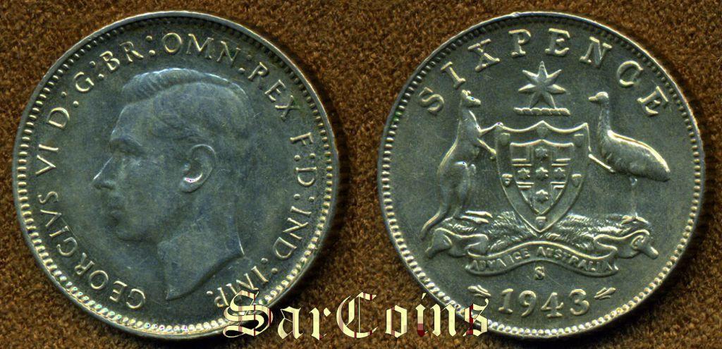 Австралия 6 пенсов 1943 (Сан-Франциско)