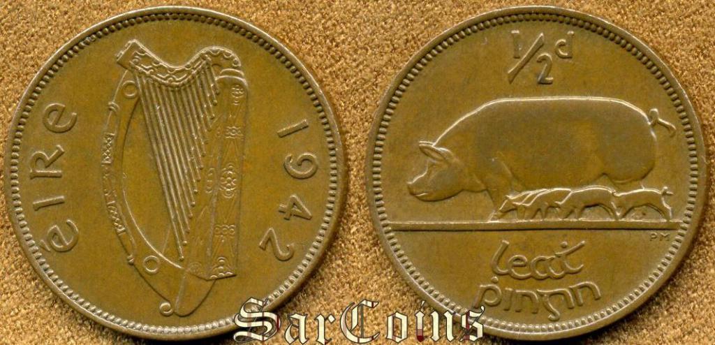 Ирландия 1/2 пенни 1942 XF