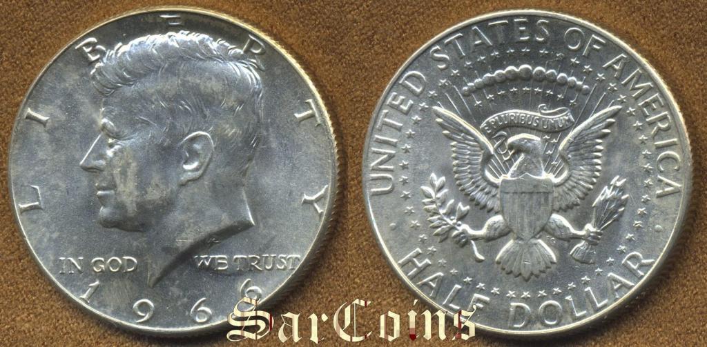 США 1/2 доллара (50 центов) "Kennedy Half Dollar" 1966 UNC
