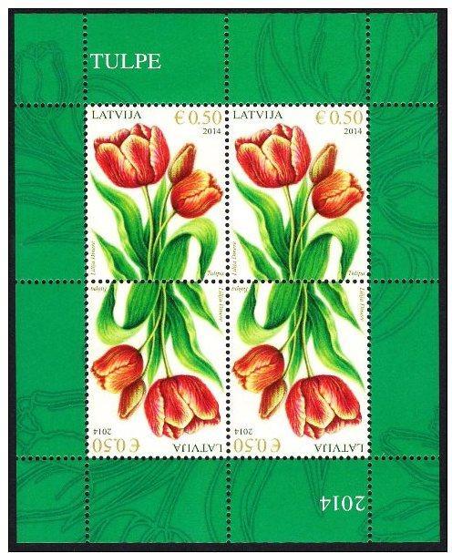 Латвия 2014 Тюльпаны Цветы Флора м/л**