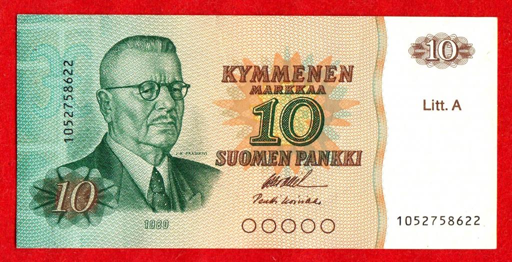 Финляндия, 10 марок, 1980, aUNC, подписи: Ollila & Koivikko, 1052758622, Litt.A