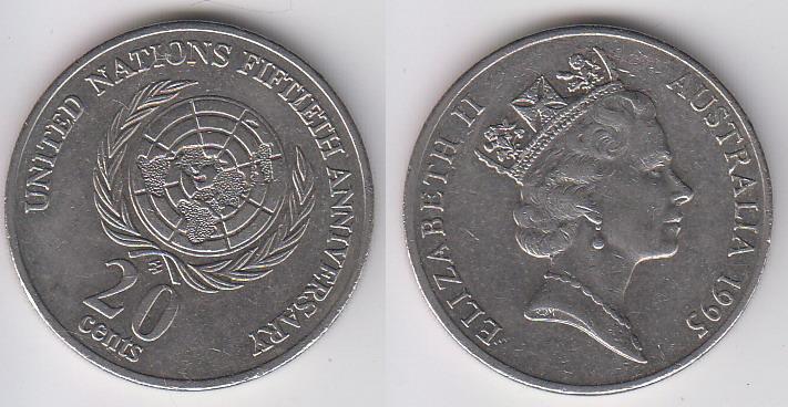 Австралия 20 центов 1995 ООН _4
