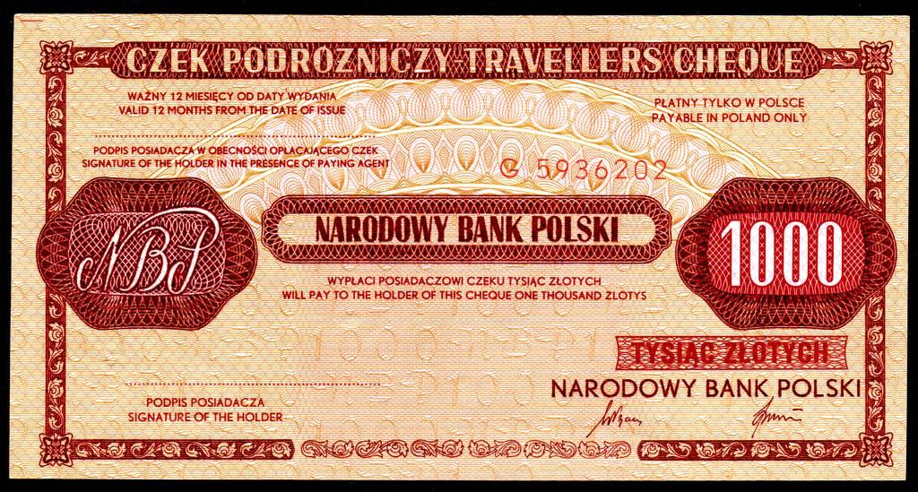 Польша дорожный чек ВТБ 1000 злотых  а.UNC+