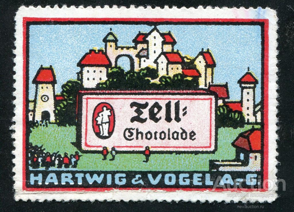 Рекламная марка Hartwig&amp;Vogel A.G. начало 20 в. Шоколад.