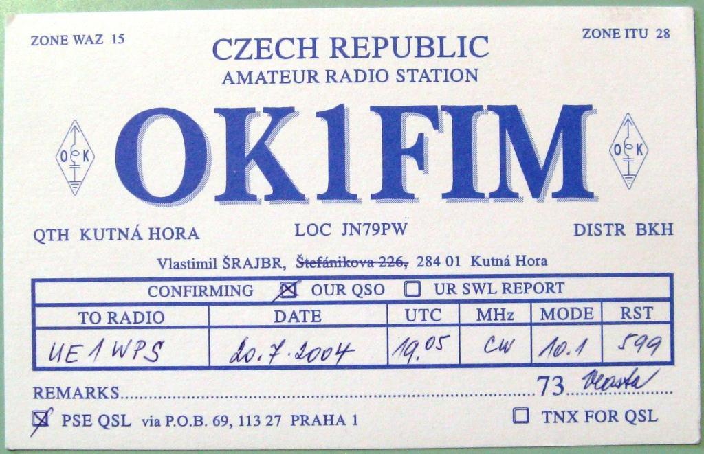 К22-587 QSL КАРТОЧКА РАДИООБМЕНА ЧЕХИЯ 2004