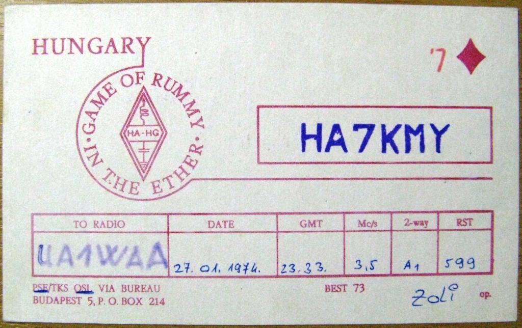 К22:309 QSL КАРТОЧКА РАДИООБМЕНА ВЕНГРИЯ 1974 ИГРАЛЬНАЯ КАРТА