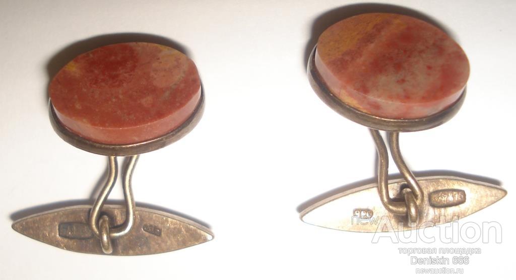Запонки Серебро 875 пробы. СССР. Кофейный опал
