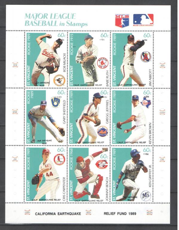 Сент Винсент 1989г. Бейсбол, лист. MNH.