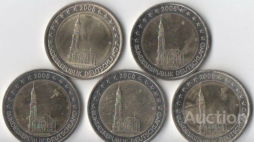 2 евро Германия 2008 Гамбург 5 дворов