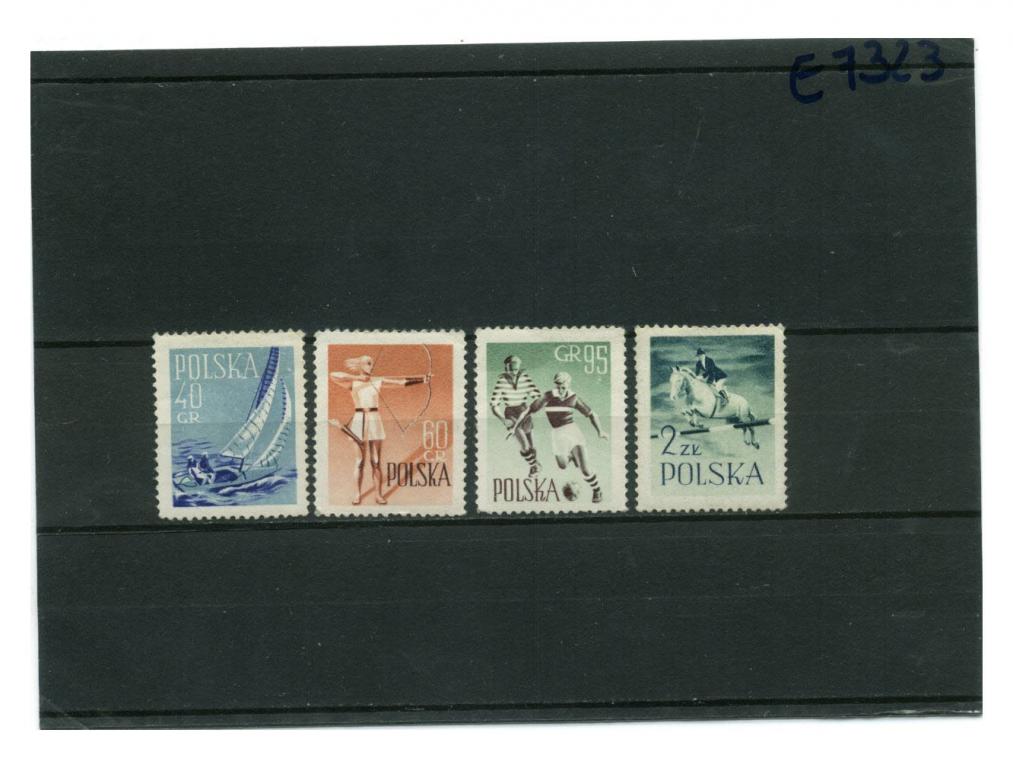 марки Польша СПОРТ Парусный Конный Стрельба из лука Футбол 1959