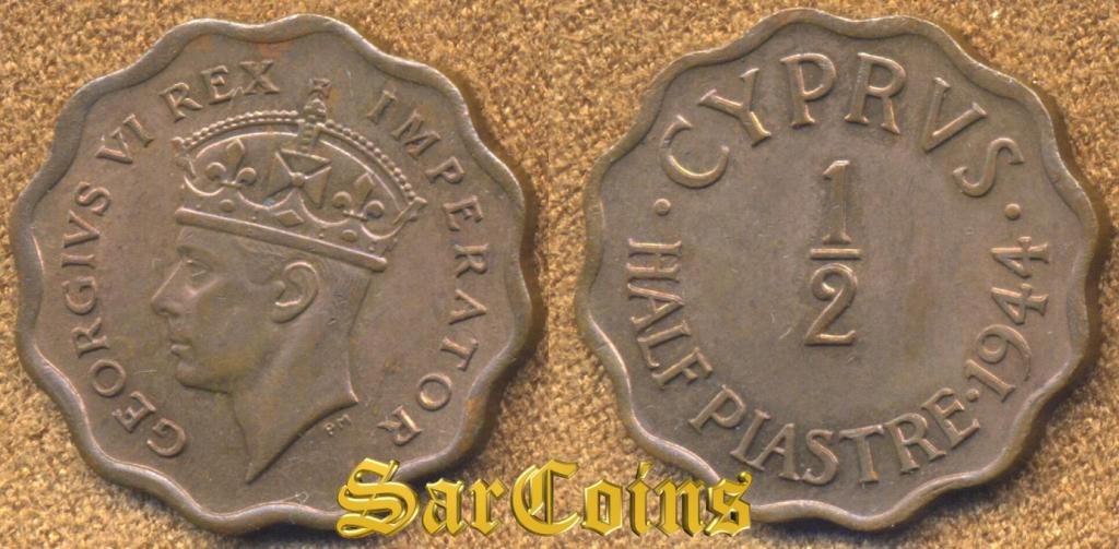 Кипр 1/2 пиастра 1944 AUNC