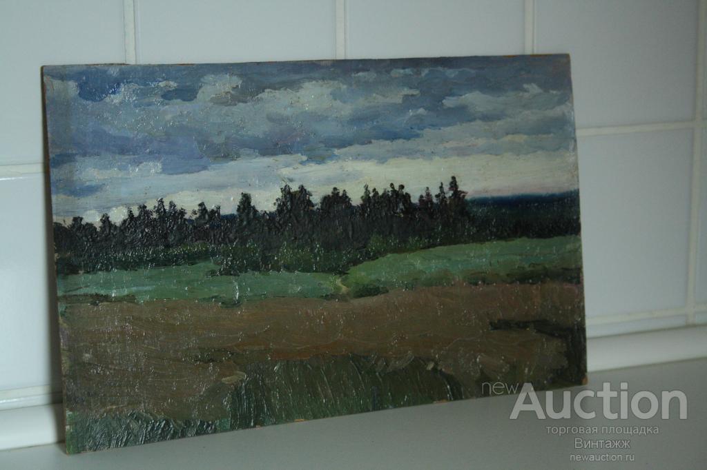 Рисунок Вл.Соловьев Пейзаж масло 1952 26.5х17см