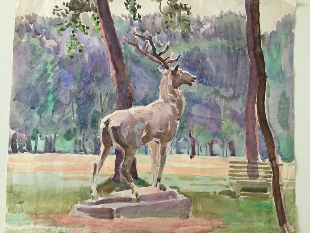 Шмидт А.В. (1911-1987) "Речица (Гомельская область). Скульптура оленя в парке" (1969)