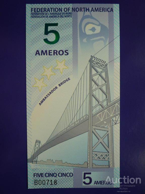 Северо Американские штаты 5 амеро 2011 г. UNC, Пресс. Полимер.