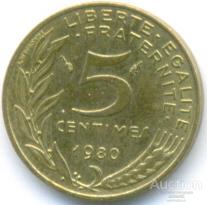 Франция 5 сантим 1980 85.84.05