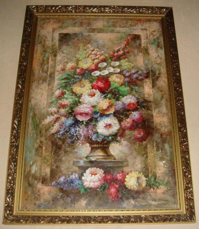 Картина КОРОЛЕВСКИЕ  ЦВЕТЫ С ЗОЛОТЫМ Теснением!!! Размеры 103х73 см. 2004 год