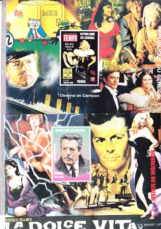 Сенегал,1999,бл.81-82** Синема:кинозвезды М.Монро и Мастроянни