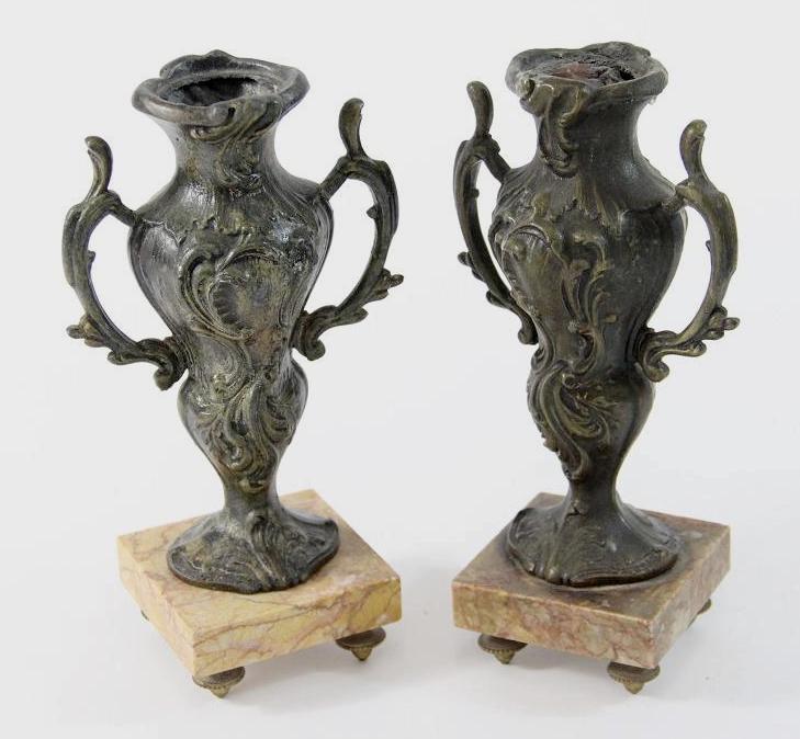 Пара вазы подсвечники литьё металл мрамор 19-й век