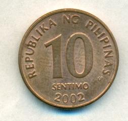 Филиппины 10 сентимо 2002 г