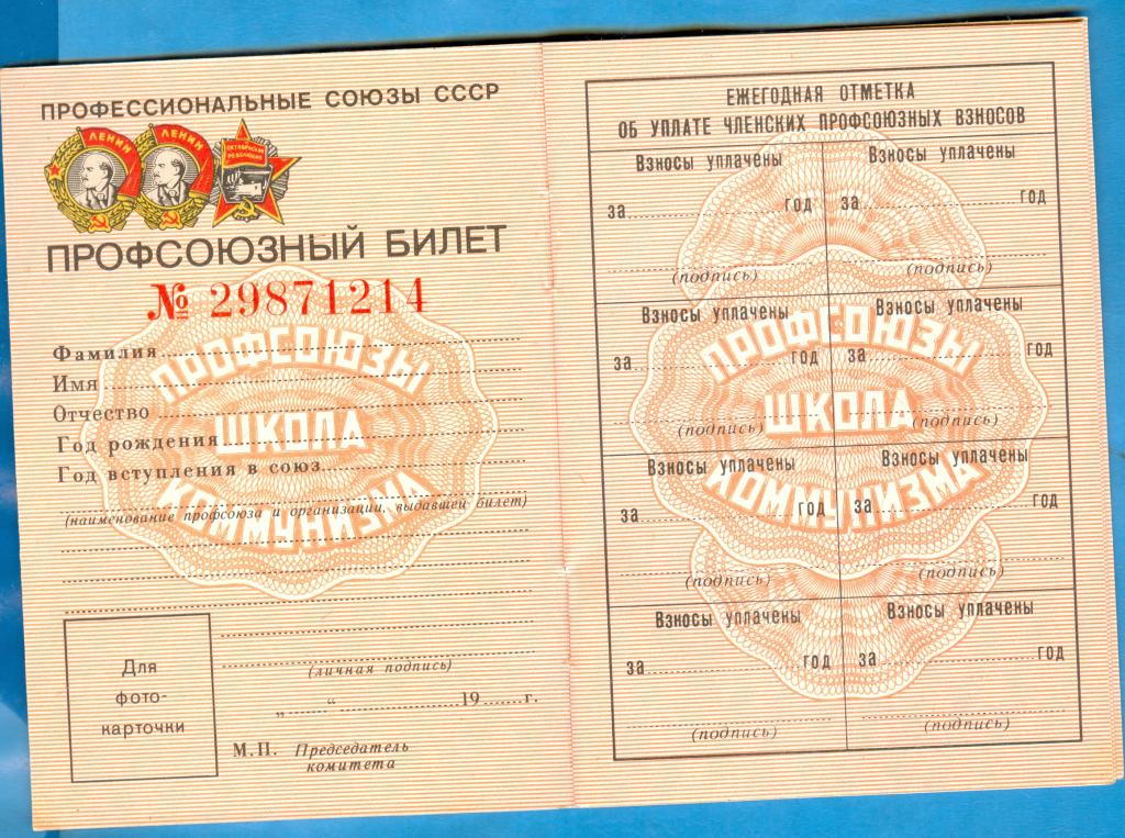 Бланк профсоюзного билета
