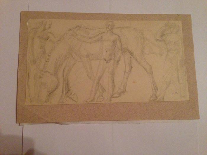 Кольцов С.В. (1892-1951)  "Лошадь и три фигуры" (1920е)