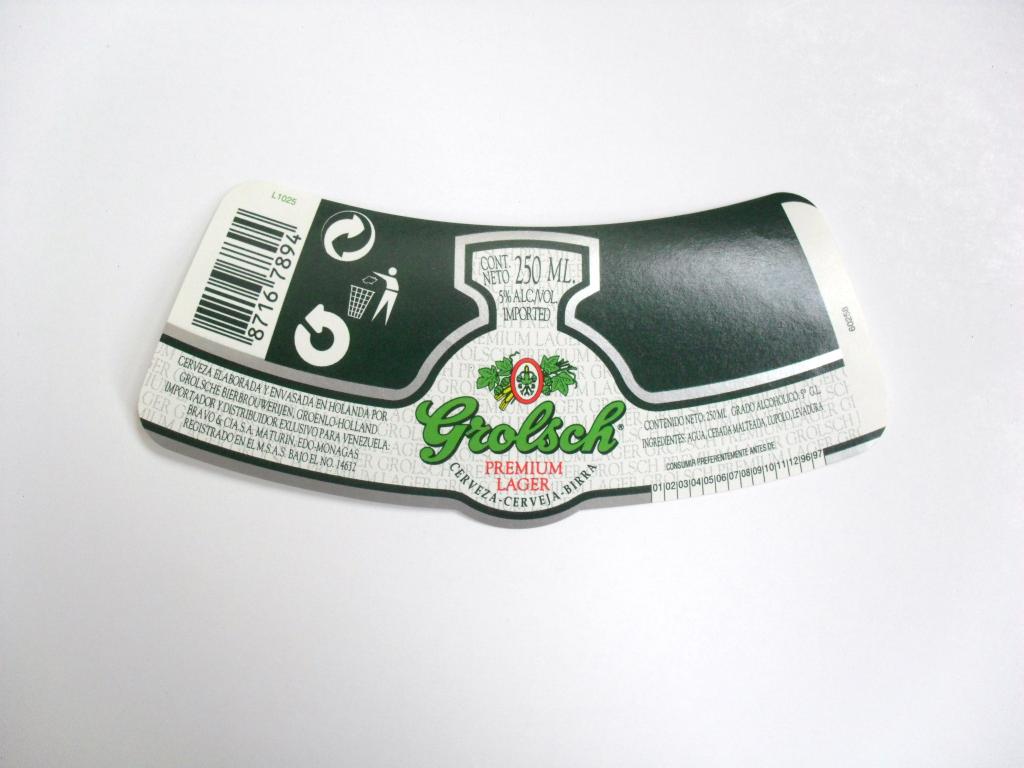 Этикетка от пива Grolsch Premium Lager 