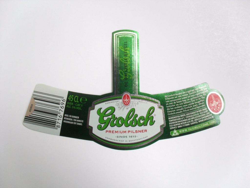 Этикетка от пива Grolsch Premium Pilsner 