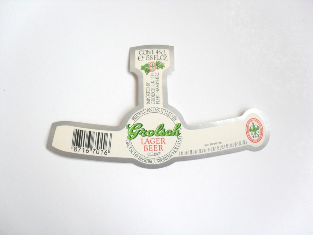Этикетка от пива Grolsch Lager Beer 