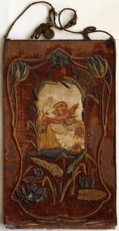 МОДЕРН ! ОХОТНИЧЬЯ СУМКА 19 ВЕК ! НА ОХОТЕ  БАРХАТ ШЕЛК ШИТЬЕ ОРИГИНАЛ !