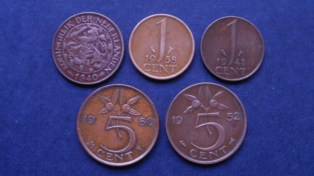 Набор монет Нидерланды 1940-1980. 5 шт.