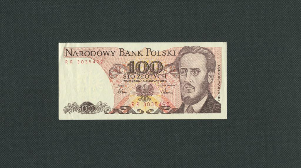 100 злотых. 1986 год. сер RR. Польша. aUNC. #1380.