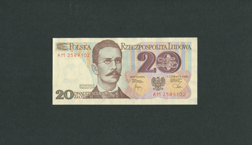 20 злотых. 1982 год. сер АМ. Польша. UNC. #1383.