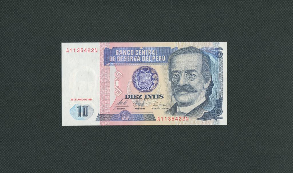 10 инти. 1987 год. сер AN. Перу. UNC. # 1399.