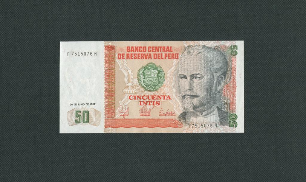 50 инти. 1987 год. сер АМ. Перу. UNC. #1400.