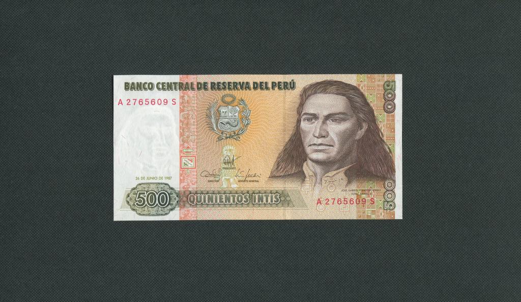 500 инти. 1987 год. сер АS. Перу. UNC. # 1404.